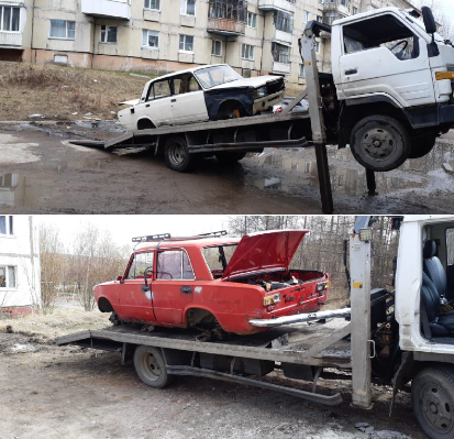 Продолжается работа по вывозу разукомплектованных транспортных средств, на территории города Нерюнгри.