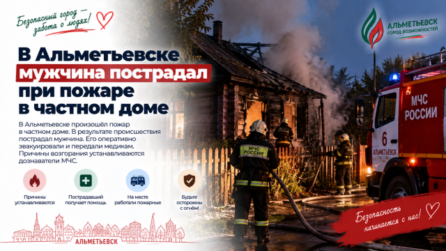 В Альметьевске мужчина пострадал при пожаре в частном доме